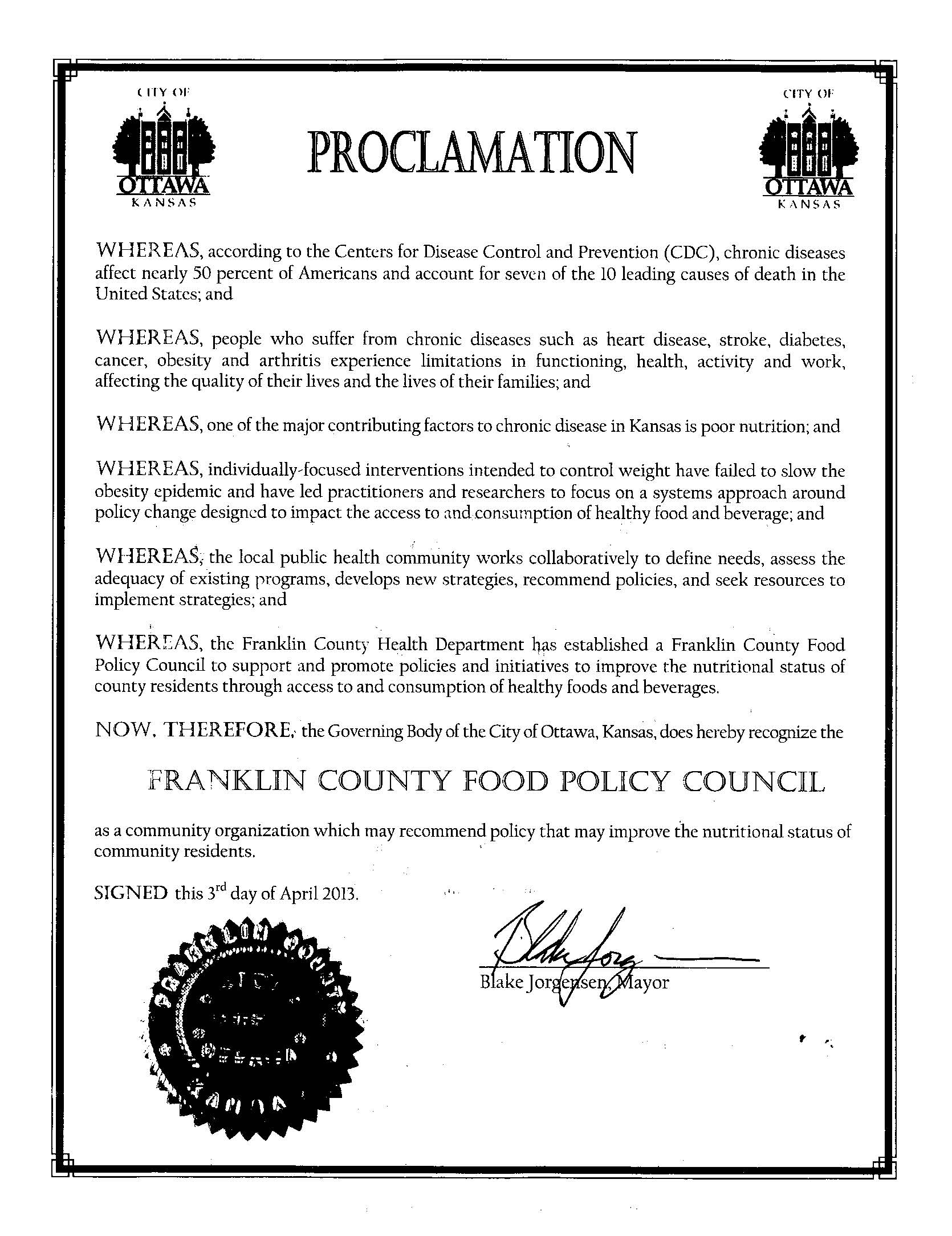 Food Policy Council Proclamation